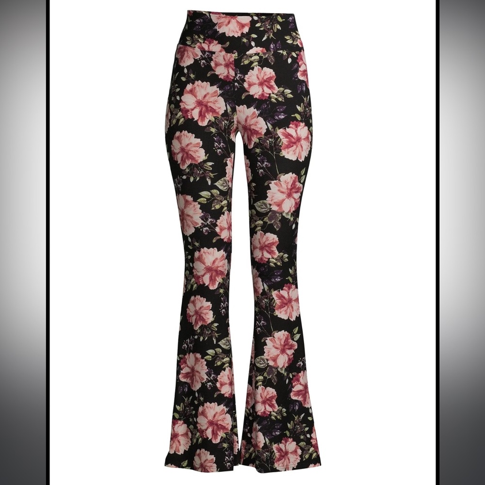 No Boundaries Floral Print Juniors Stretch Flare Pants Size Large - Picture 2 of 8